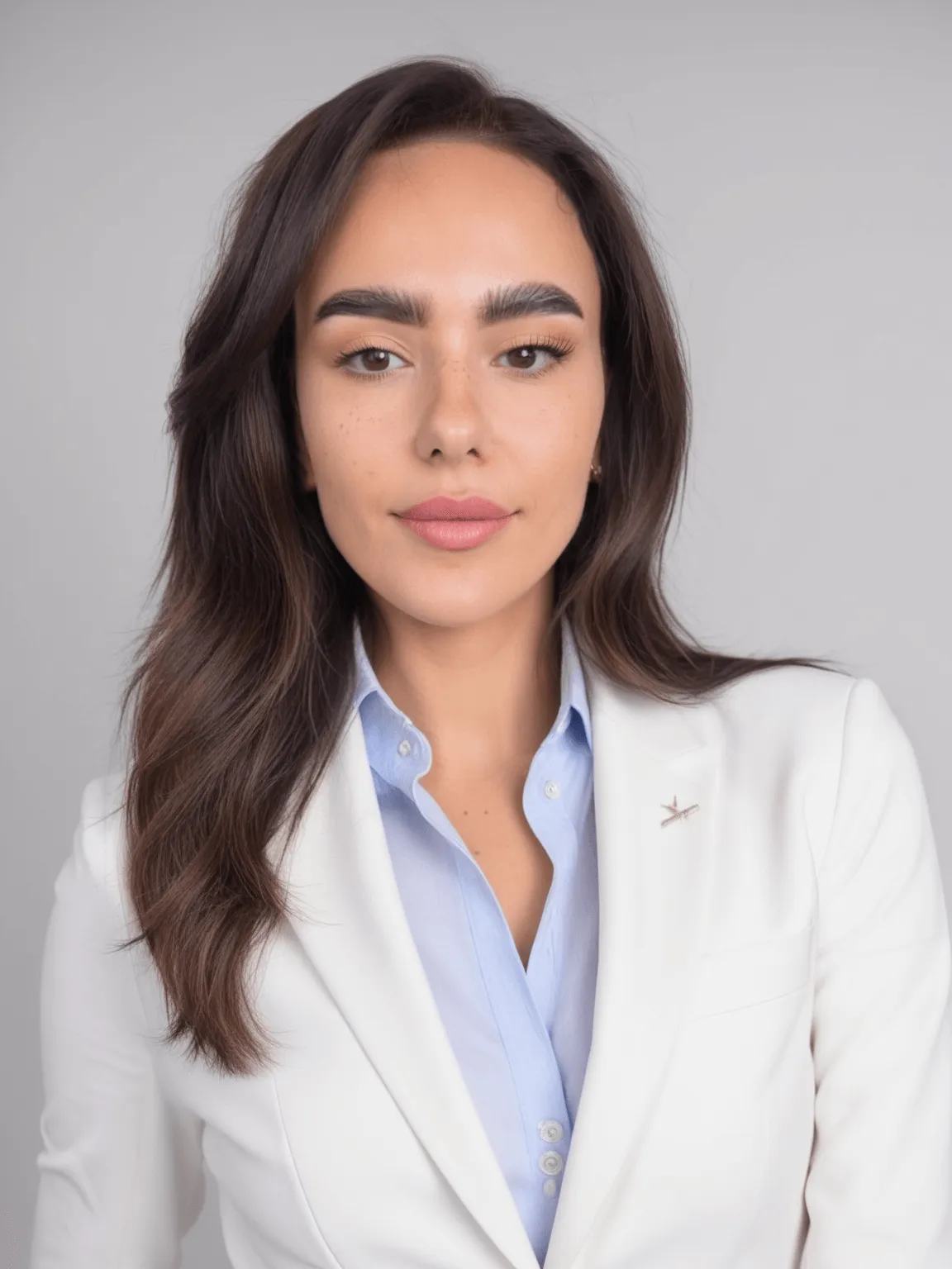 Photo IA professionnel, Femme en costume blanc, sur fond blanc générée avec PhotoMaintenant