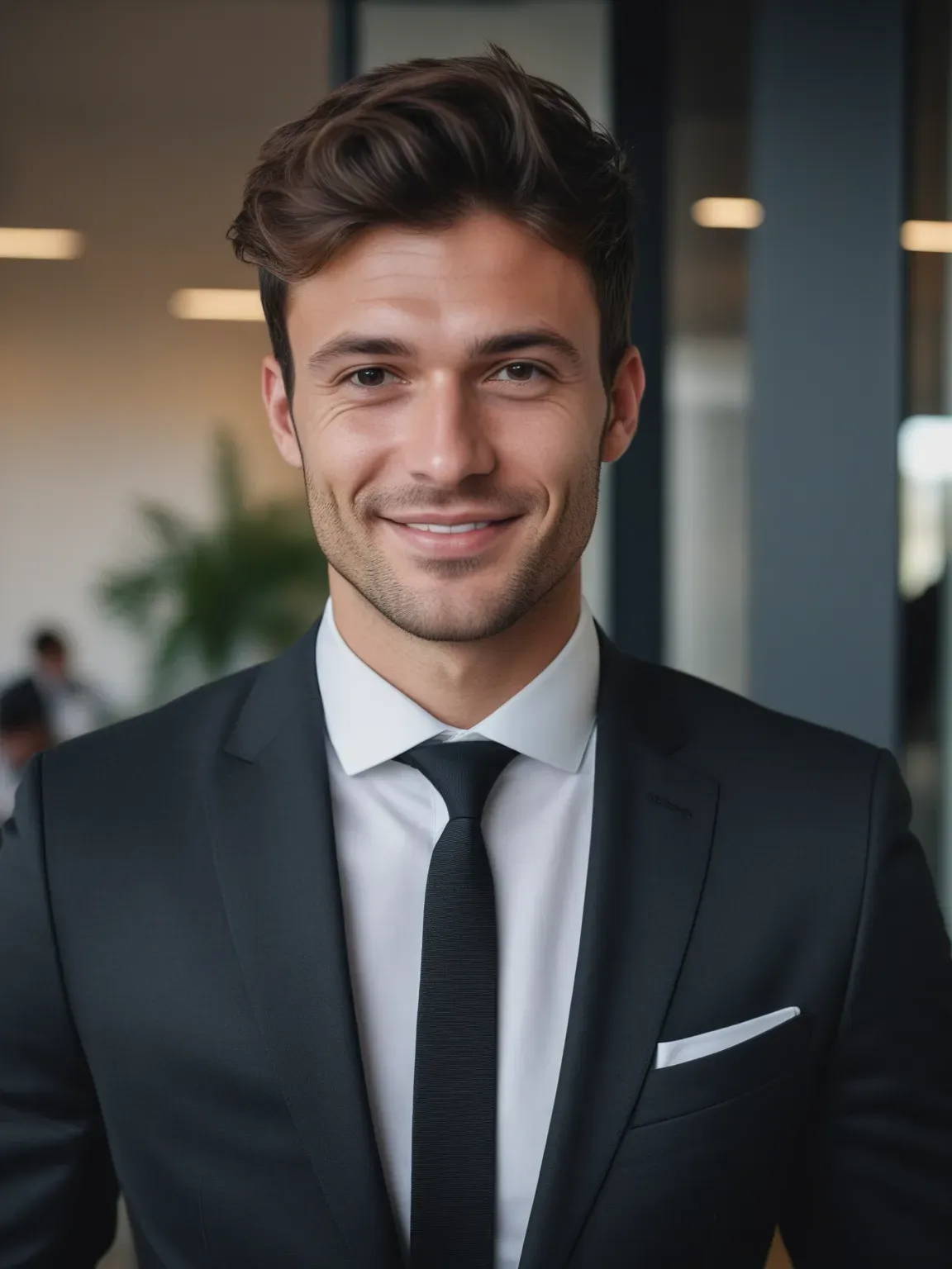 Ia photo de Homme en costume noir sur fond de bureau